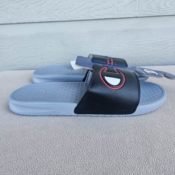 Champion Super Slide Split Script Sandals CP101319M Grey Black Men Size 12 - Picture 4 of 6